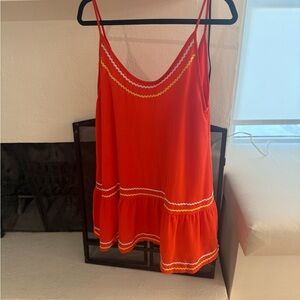 Red Sleeveless Dress with Yellow and White Accents